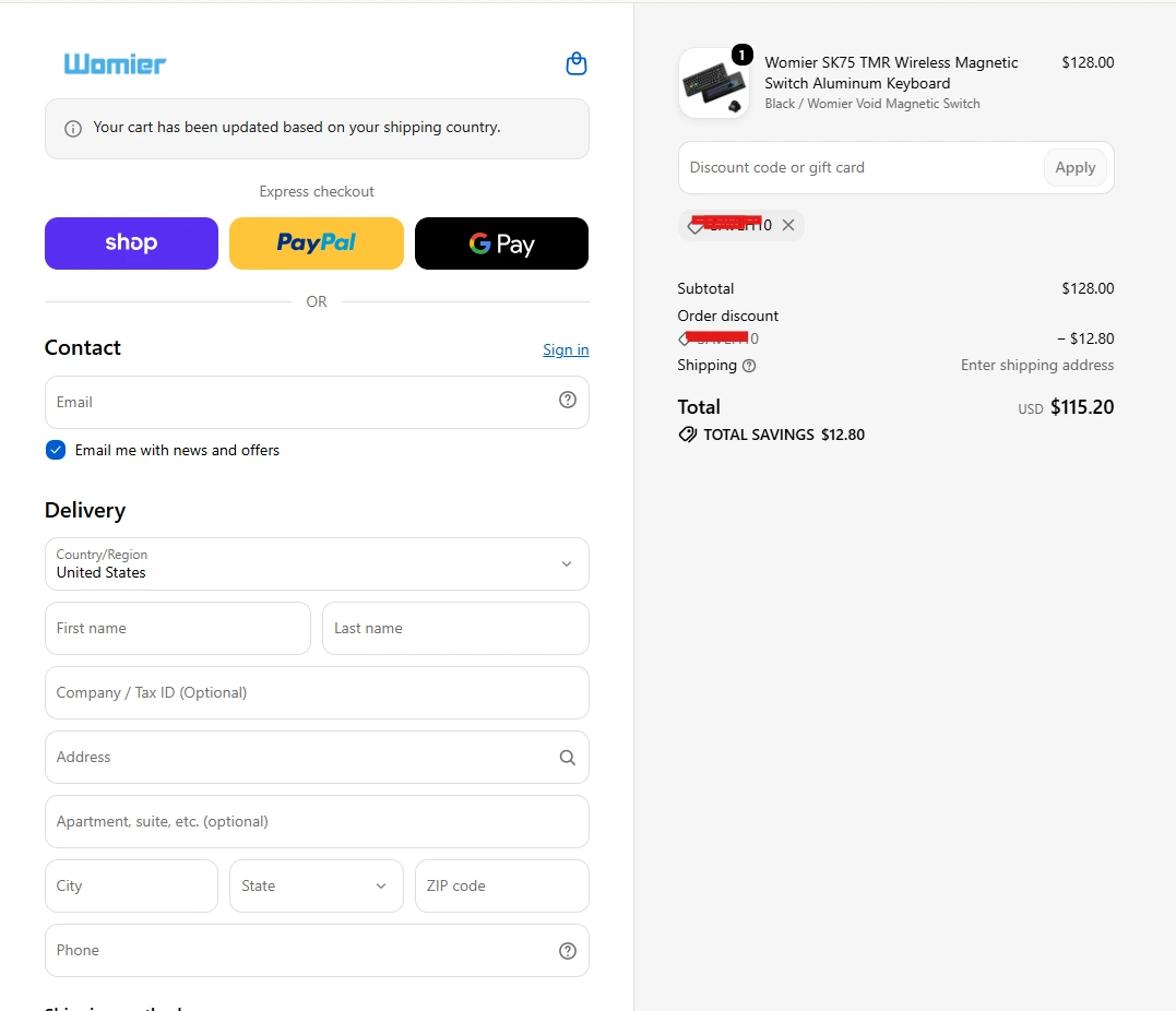 Coupon code applied successfully at Womier checkout